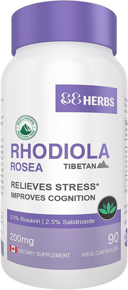 Rhodiola Rosea Organic Tibetan Premium Grade 3.5% Rosavin & 2.5% Salidroside 90 Vegetarian Caps (200 mg) - Reduce Stress & Increase Energy