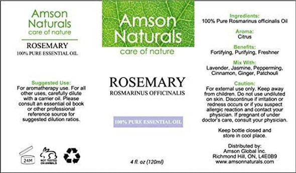 Rosemary Essential Oil 4oz / 120 ml - 100% Pure & Natural by Amson Naturals