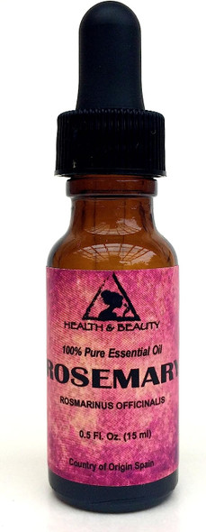Rosemary Essential Oil Organic Aromatherapy Therapeutic Grade 100% Pure Natural 0.5 oz, 15 ml with Glass Dropper