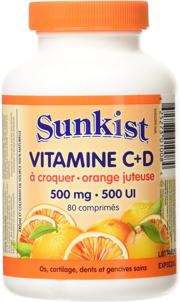Sunkist Chewable Vitamin C and D Tablet, Juicy Orange, 500mg