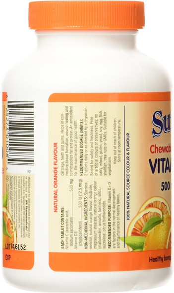Sunkist Chewable Vitamin C and D Tablet, Juicy Orange, 500mg