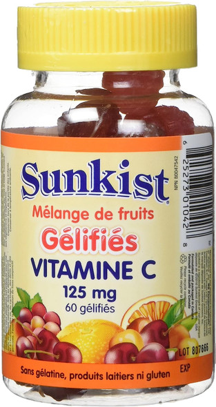 Sunkist Vitamin C, Gummy, Mixed Fruit Flavour, 125 mg, 60 Count