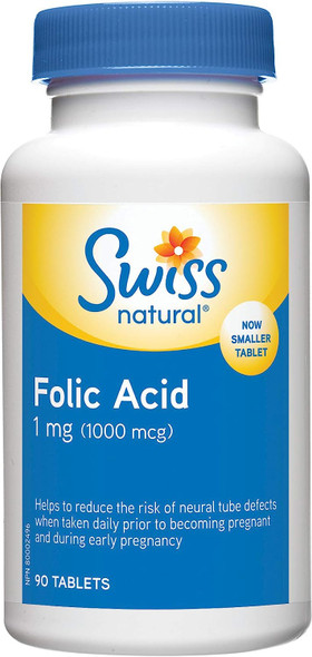 Swiss Natural Folic Acid 1mg (1000 mcg) Tablet 90