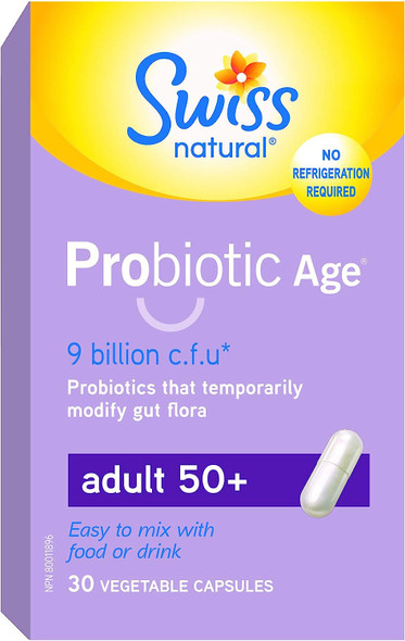 Swiss Natural Probiotic Age Adult 50+ 9 Billion c.f.u. (no refrigeration required) Vegetable Capsule 30 Box