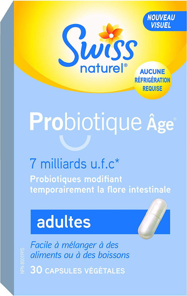 Swiss Natural Probiotic Age Adult 7 Billion c.f.u. (no refrigeration required) Vegetable Capsule 30 Box