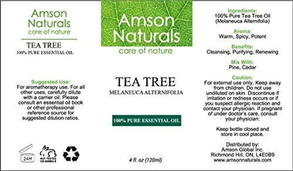 Tea Tree Essential Oil 4oz / 120 ml - 100% Pure & Natural by Amson Naturals