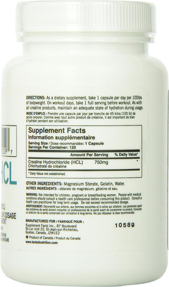 Tested Essentials Hcl Pure Creatine Hydrochloride, 120 Count