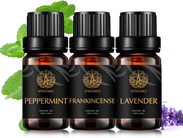 Therapeutic-Grade Aromatherapy Essential Oils Set, Peppermint Lavender Frankincense Essential Oils Set, 100% Pure Aromatherapy Essential Oils Kit for Diffuser, Massage, Humidifier 3x10ml