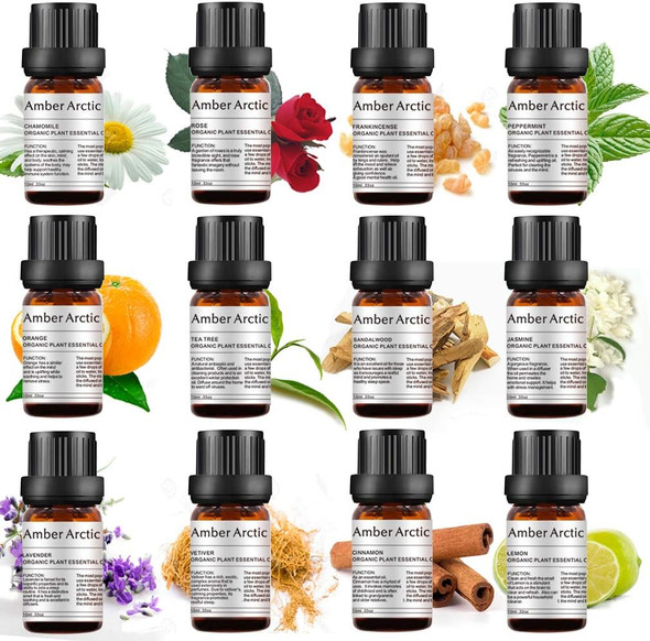 Top 12 Essential Oils Set, 100% Pure Natural Aromatherapy Essential Oil Gift Set(Rose, Jasmine, Vetiver, Chamomile, Sandalwood,Tea Tree, Frankincense, Cinnamon, Lavender, Lenmon, Orange, Peppermint)