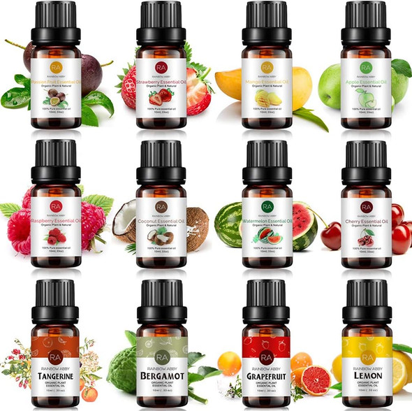 Top 12 Fruit Essential Oil Gift Set 100% Pure Aromatherapy Essential Oil (Grapefruit, Bergamot, Tangerine, Lemon, Strawberry, Red Raspberry, Mango, Coconut, Passion Fruit, Apple, Cherry, Watermelon)