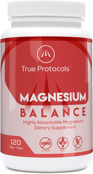 True Protocols Magnesium Balance, Magnesium Glycinate & Malate Chelates W/vitamin B6 & Zinc, 120 Count