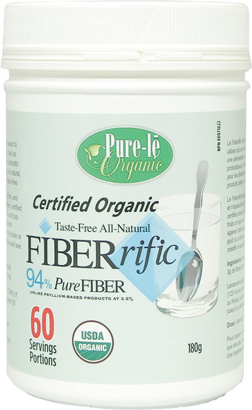 USDA Organic Fiberrific 180g (60 servings) Fiber Supplement - Mixes clear, NO taste, NO texture, NEVER Thickens. Can be used in cooking and baking. Ultra Premium Organic Digestive Supplement - No Fillers or Binders, No Artificial Ingredients