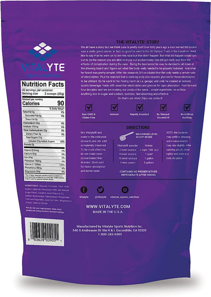 Vitalyte Natural Electrolyte Powder Drink Mix, Gluten Free, 40 2 Cup Servings Per Container (Grape)