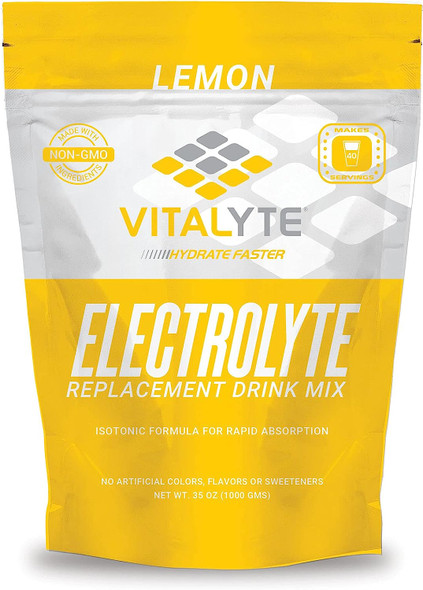 Vitalyte Natural Electrolyte Powder Drink Mix, Gluten Free, 40 2 Cup Servings Per Container (Lemon)