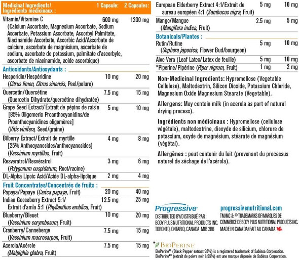 Vitamin C Complex 1,200 mg With Papaya and Black Pepper - 120 Vegetarian Capsules