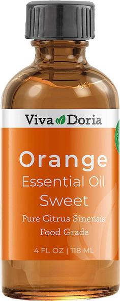 Viva Doria 100% Pure Sweet Orange Essential Oil, Undiluted, Food Grade, Southeast - USA Orange Oil, 118 mL (4 Fl Oz)