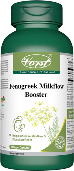 VORST Fenugreek Milkflow Booster 1000mg (500mg Per Capsule) 90 Vegan Capsules | Lactation Supplement for Increased Breast Milk Supply Suitable To Use As Breastfeeding Vitamins | Includes 6mg Sweet Fennel Extract |1 Bottle (1 Bottle)