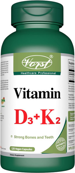 VORST Vitamin D3 1000IU + Vitamin K2 120mcg 120 Vegan Capsules | Super Supplement for Healthy Bones & Teeth | 1 Bottle