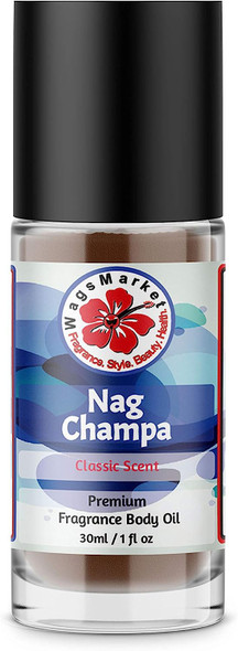 WagsMarket - Nag Champa Perfume Oil, from 0.33oz Roll On to 4oz Glass Bottle (1oz Roll-On)