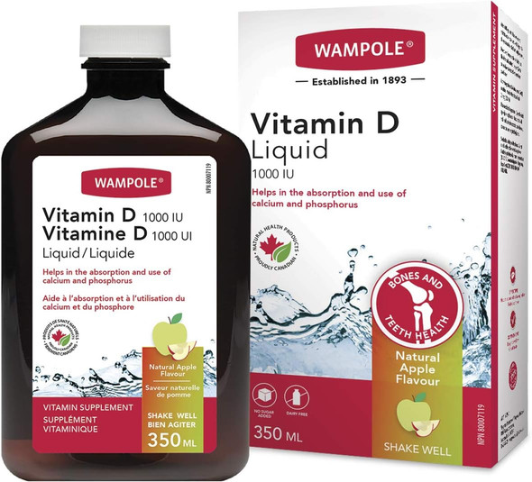 Wampole Liquid Vitamin D 1000 UI  Fast Liquid Absortion  Helps Develop & Maintain Strong Bones  350 ml