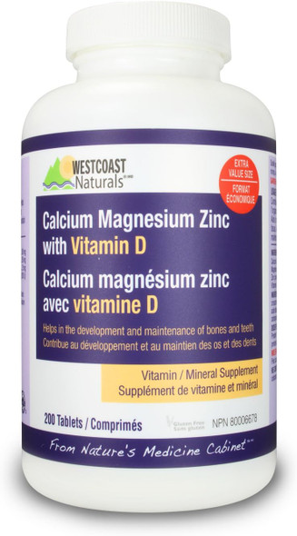 Westcoast Naturals Calcium/Magnesium/Zinc/Vitamin D 2:1 500mg tablets, 200 Count