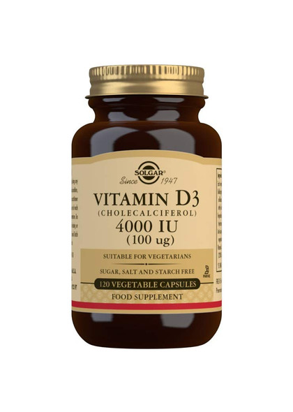 Solgar 4000IU Vitamin D3 - Healthy Teeth and Bones - Better Calcium Absorption - Pack of 120 Vegetable Capsules