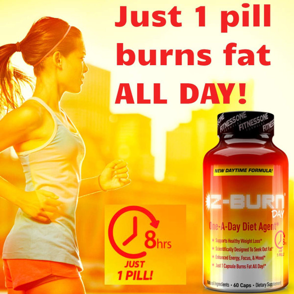 Z-BURN DAY- 1 PILL A DAY FAT BURNER! Just 1 capsule burns fat, boosts metabolism, suppresses appetite, and provides all day energy and focus to hit your goals and get stuff done!