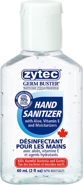 zytec Germ Buster 60ml Hand Sanitizer (Clear Gel) 70-Percent Alcohol 24 Unit Case Pack, 60-Milliliters