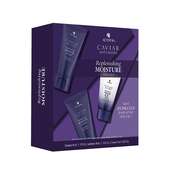 Alterna Caviar Anti-Aging Replenishing Moisture Travel Kit | For Dry, Brittle Hair | Protects, Restores & Hydrates | Sulfate Free, Shampoo, Conditioner, and CC Cream