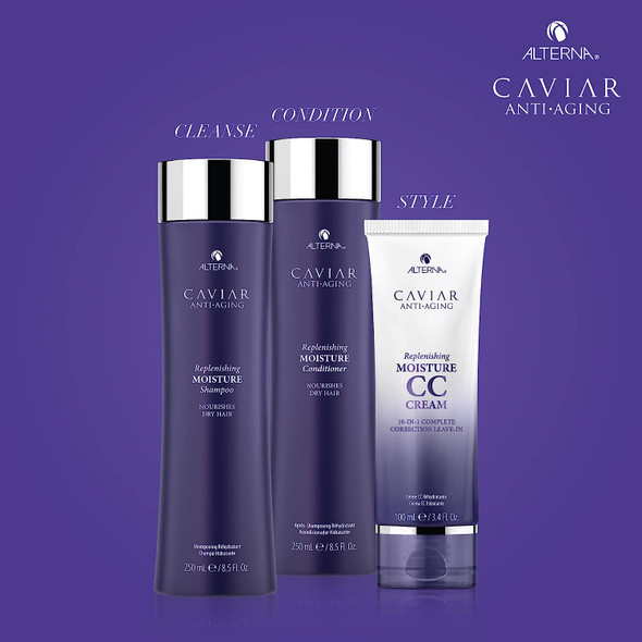Alterna Caviar Anti-Aging Replenishing Moisture Shampoo, Conditioner, CC Cream Regimen Jumbo Set | Protects, Restores & Hydrates | Sulfate Free