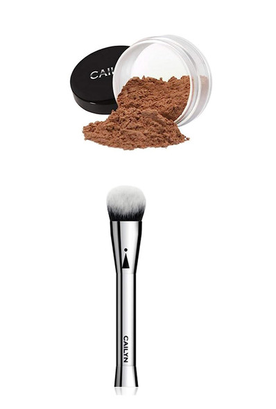 CAILYN Deluxe Mineral Foundation & CAILYN Icone Full Coverage Foundation Brush & Aviva Nail Shiner 4 way Buffer Set, 11 (MF-8 DARK TAN)