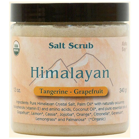 Himalayan Salt Body Scrub Organic Tangerine-Grapefruit 12 oz By Aloha Bay