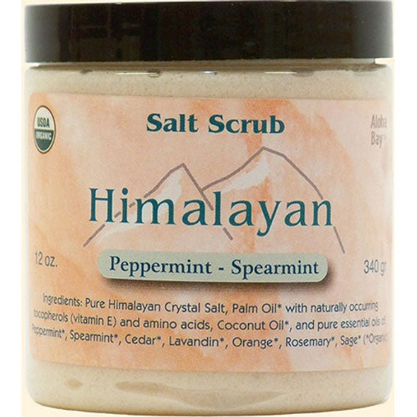 Himalayan Salt Body Scrub Organic Peppermint-Spearmint 12 oz By Aloha Bay
