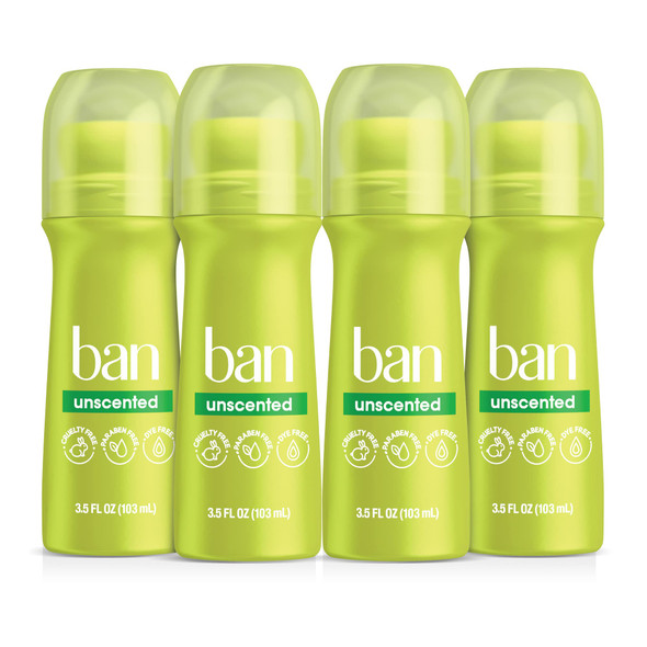 Ban Antiperspirant Deodorant Roll-On Unscented 3.5 oz By Ban