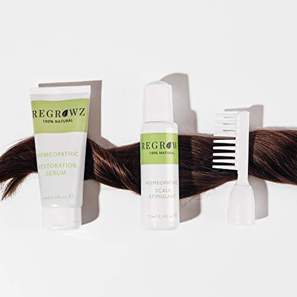 Regrowz Hair Growth & Thickening Treatment Three Months Supply Haircare Set Gift Set : Scalp Treatment 75ml - Serum 75ml - Comb