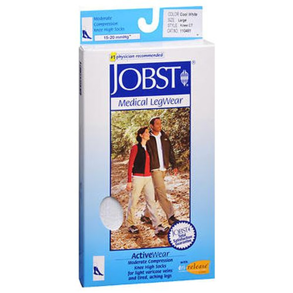 Jobst ActiveWear Knee High Socks Moderate Compression Closed Toe Cool White Large 1 Each By Jobst