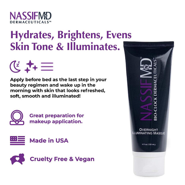 NassifMD Dermaceuticals Refreshing & Brightening Overnight Illuminating Masque Leaves Skin Soft & Refreshed 4 fl oz