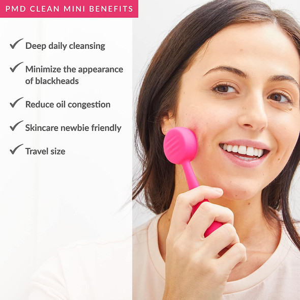 PMD Clean Mini - Smart Facial Cleansing Device with Silicone Brush & Anti-Aging Massager - Waterproof - SonicGlow Vibration Technology - Clear Pores and Blackheads - Lift, Firm, and Tone Skin