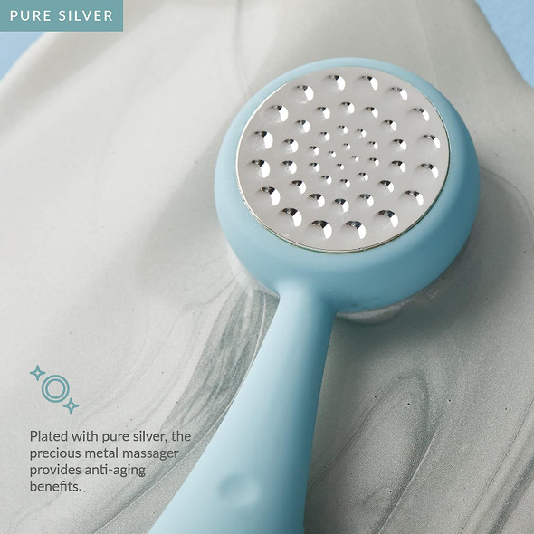 PMD Clean Pro Silver - Smart Facial Cleansing Device with Silicone Brush & Pure Silver ActiveWarmth Anti-Aging Massager - Waterproof - SonicGlow Vibration - Clear Pores & Blackheads