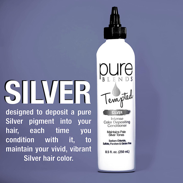 Pure Blends Tempted Silver Intense Color Depositing Conditioner | Brighten & Tone Color Faded Hair | Semi Permanent Hair Dye | Prevents Color Fade | Extend Vibrant Color Tones To Dyed Hair | 8.5 Oz.