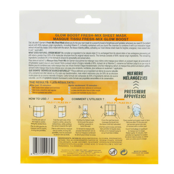 Garnier SkinActive Glow Boost Fresh-Mix Sheet Mask with Vitamin C, for all skin types, 1 count