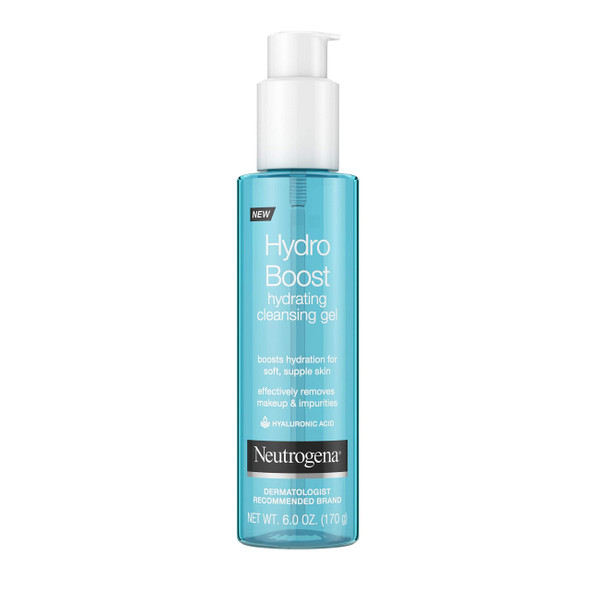 Neutrogena Hydro Boost Lightweight Hydrating Facial Cleansing Gel, Gentle Face Wash & Makeup Remover with Hyaluronic Acid, Hypoallergenic & Non Comedogenic, 6 oz