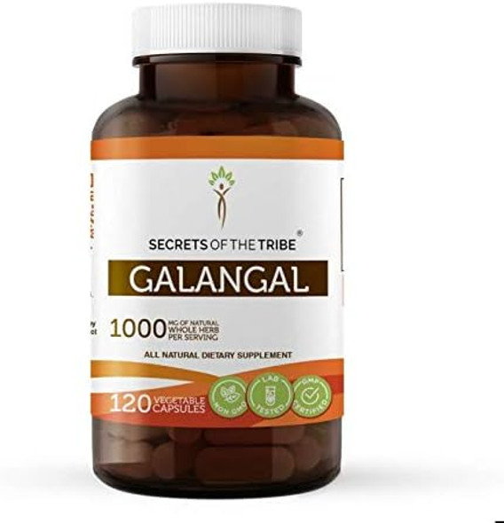 Secrets of the Tribe Galangal 120 Capsules, 1000 mg, Galangal (Alpinia Galangal) Dried Root (120 Capsules)