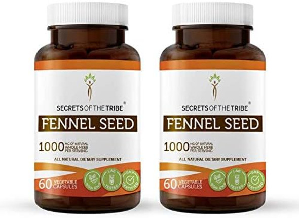 Secrets of the Tribe Fennel Seed 60 Capsules(2 pcs.), 1000 mg, Fennel Seed (Foeniculum vulgare) Dried Seed (2x60 Capsules)