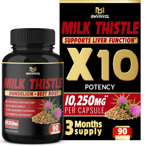 BMVINVOL (3 Months Supply) Milk Thistle Capsules 10250 mg - Supports Healthy Liver Function - High Potency with Beet Root, Cissus, Punarnava