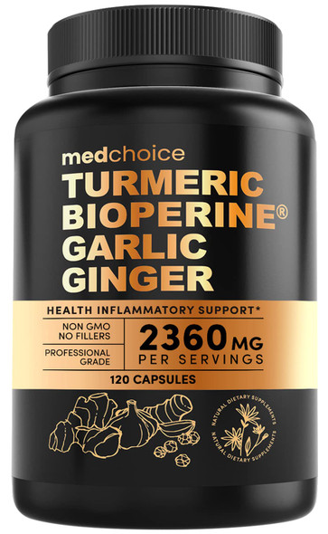 4-in-1 Turmeric Curcumin w Bioperine 2360mg (120 ct) | 95% Curcuminoids, Ginger Root, Garlic Pills, Black Pepper | Health Inflammatory Support Joint Pain Heart Health | Made in The USA (Pack of 1)