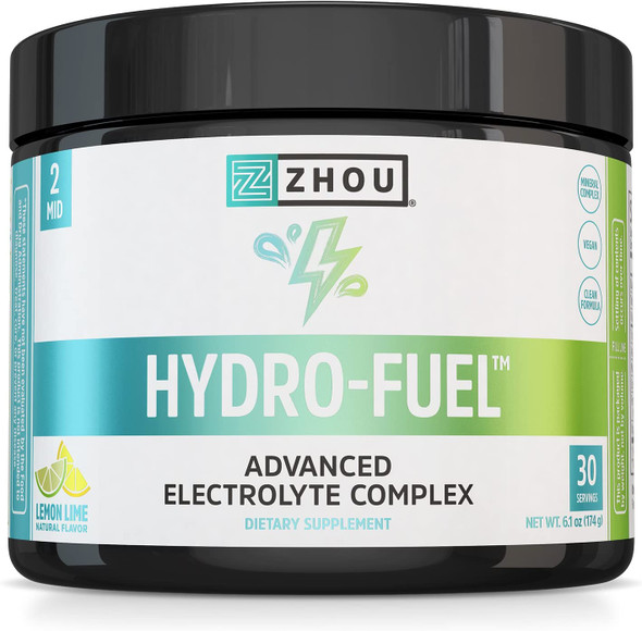 Zhou Nutrition Hydro-Fuel, Sugar Free Electrolyte Powder, Replenish Nutrients & Restore Hydration, Natural Mineral Complex with Coconut Water Concentrate, Vegan, Gluten Free, Lemon Lime, 30 servings