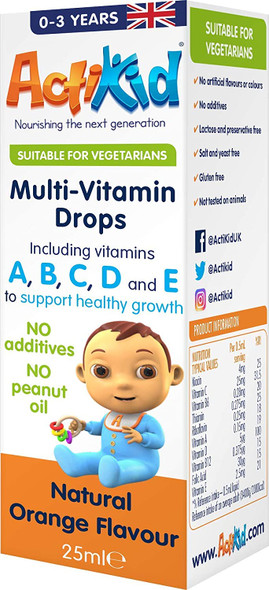 ActiKid Multi-Vitamin Drops, Natural Orange Flavour - 25 ml.