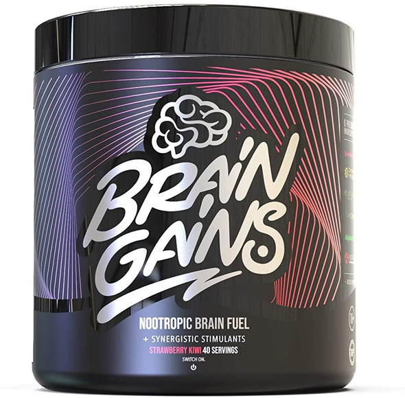 Brain Gains Nootropic Brain Fuel Switch-On Black Edition, Strawberry Kiwi - 300g