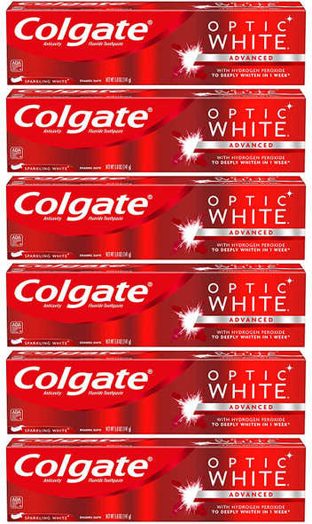 Colgate Optic White Whitening Toothpaste, Sparkling White - 5 Ounces (6 Pack)
